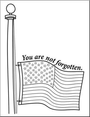 Clip Art: Memorial Day: Flag Half Mast w/Text B&W