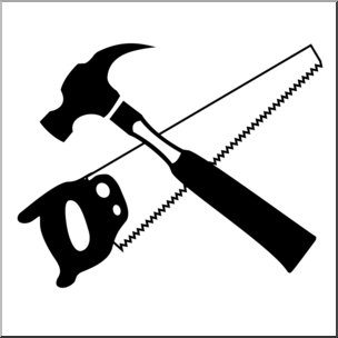 Clip Art: Tools: Hammer and Saw B&W