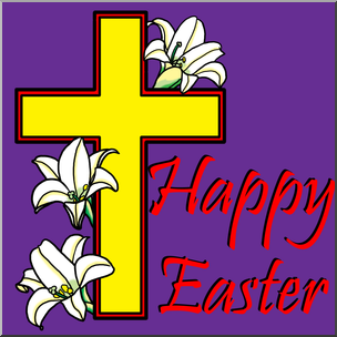 Clip Art: Religious: Happy Easter with Cross Color