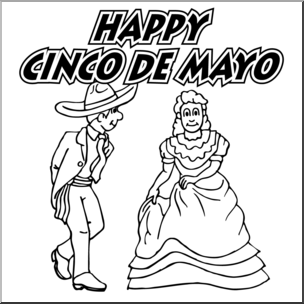 Clip Art: Happy Cinco de Mayo 2 B&W