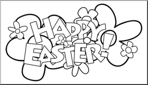 Clip Art: Happy Easter B&W