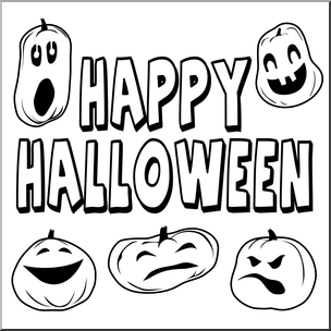 Clip Art: Happy Halloween B&W