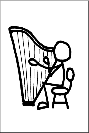 Clip Art: Stick Guy Harp Player B&W