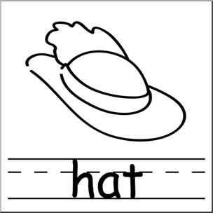 Clip Art: Basic Words: Hat 2 B&W Labeled