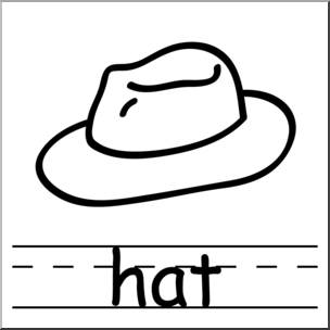 Clip Art: Basic Words: Hat 1 B&W Labeled