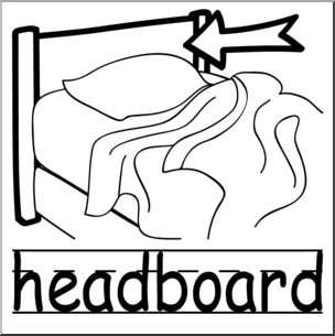 Clip Art: Basic Words: Headboard B&W Labeled