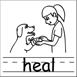 Clip Art: Basic Words: Heal B&W Labeled