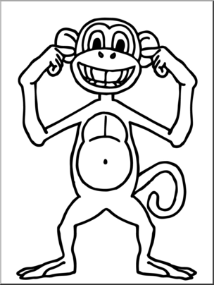 Clip Art: Cartoon Monkey: Hear No Evil B&W