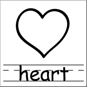Clip Art: Basic Words: Heart B&W Labeled