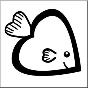 Clip Art: Basic Shapes: FIsh: Heartfish B&W