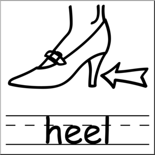Clip Art: Basic Words: Heel B&W Labeled