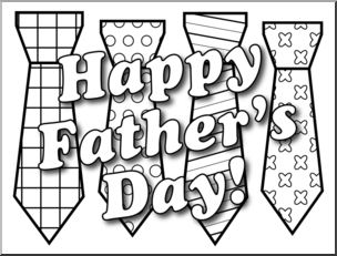 Clip Art: Happy Father’s Day Ties B&W