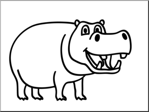 Clip Art: Basic Words: Hippo B&W Unlabeled