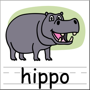 Clip Art: Basic Words: Hippo Color Labeled