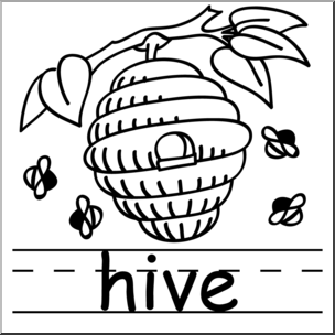 Clip Art: Basic Words: Hive B&W Labeled