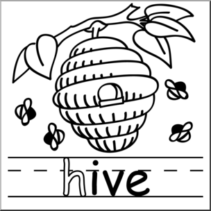Clip Art: Basic Words: -ive Phonics: Hive B&W