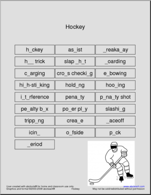 Hockey Terminology Missing Letters