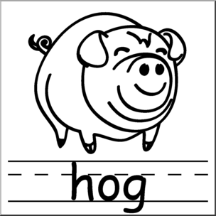 Clip Art: Basic Words: Hog B&W Labeled