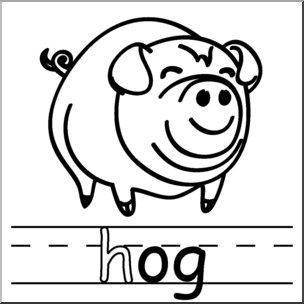 Clip Art: Basic Words: -og Phonics: Hog B&W