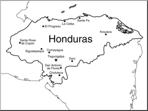 Clip Art: Honduras Map B&W Labeled 1