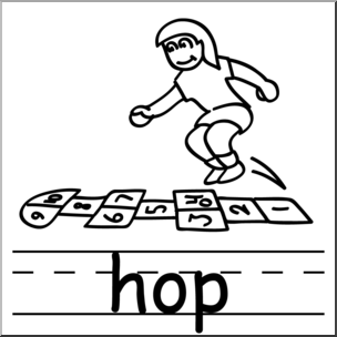 Clip Art: Basic Words: Hop B&W Labeled