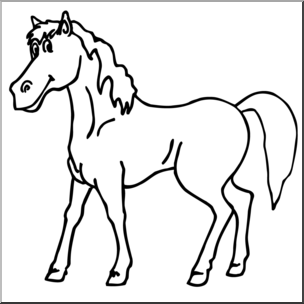 Clip Art: Cartoon Horse: Stallion B&W