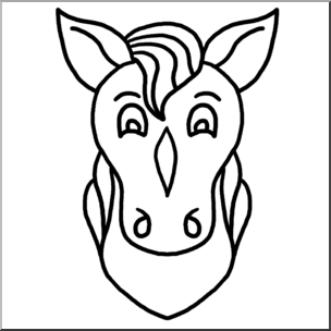 Clip Art: Cartoon Animal Faces: Horse B&W