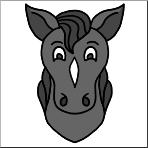 Clip Art: Cartoon Animal Faces: Horse Grayscale