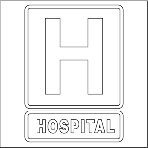 Clip Art: Signs: Hospital B&W