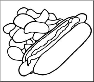 Clip Art: Hot Dog & Chips B&W