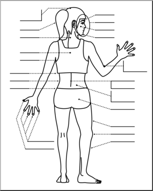 Clip Art: Human Body: Back View B&W Unlabeled
