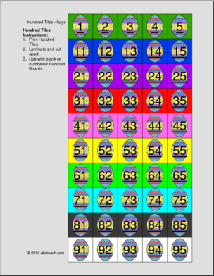 Hundred Tiles: Easter Egg Hundred Counting Tiles (color) (k-1)