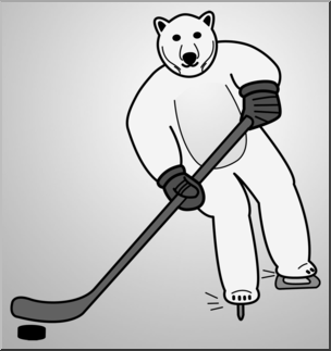 Clip Art: Ice Hockey Polar Bear Grayscale 1