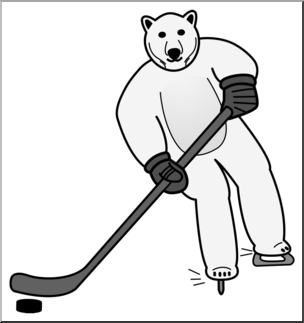 Clip Art: Ice Hockey Polar Bear Grayscale 2