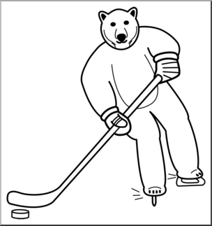 Clip Art: Ice Hockey Polar Bear B&W