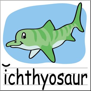 Clip Art: Basic Words: Ichthyosaur Color Labeled