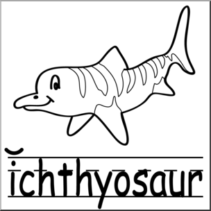 Clip Art: Basic Words: Ichthyosaur B&W Labeled