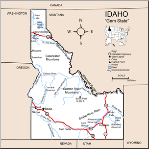 Clip Art: US State Maps: Idaho Color Detailed