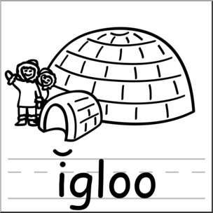 Clip Art: Basic Words: Igloo B&W Labeled