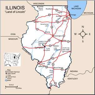 Clip Art: US State Maps: Illinois Color Detailed
