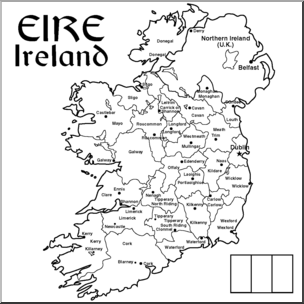 Clip Art: Ireland Map B&W Labeled