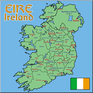 Clip Art: Ireland Map Color Labeled