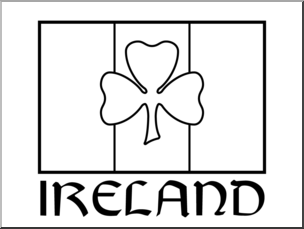 Clip Art: Irish Flag w/ Shamrock B&W