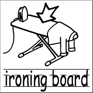 Clip Art: Basic Words: Ironing Board B&W Labeled
