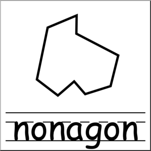 Clip Art: Irregular Polygons: Nonagon B&W Labeled