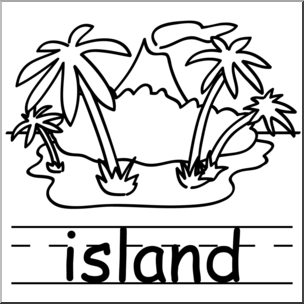 Clip Art: Basic Words: Island B&W Labeled