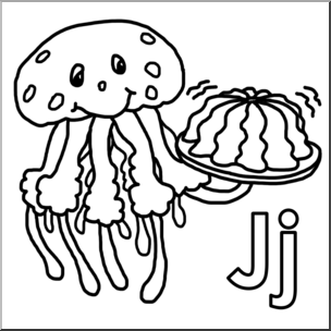 Clip Art: Alphabet Animals: J – Jellyfish Jiggles a Jello (B&W)