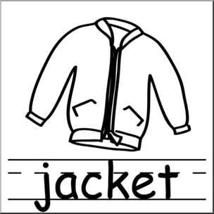 Clip Art: Basic Words: Jacket B&W Labeled