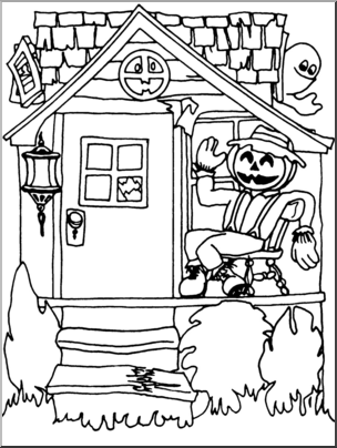 Clip Art: Halloween Houses: Jack’s Shack B&W