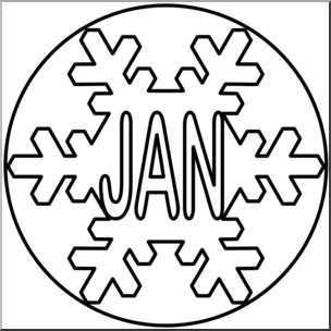 Clip Art: Month Icon: January B&W